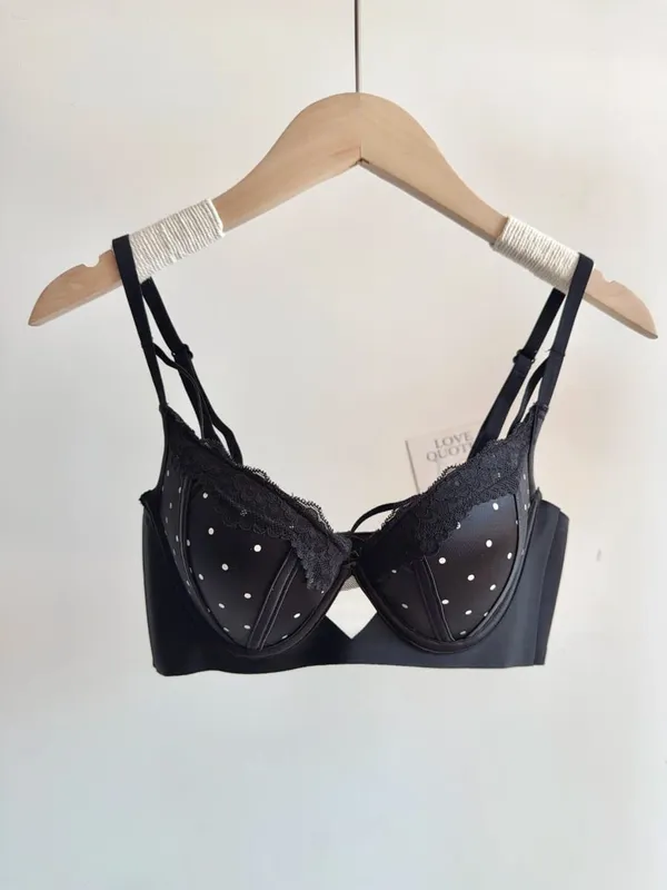 Hot French Lace Push Up Bra Polka Dot Small Chest Shaping Sweet Lingerie Adjustable Strap Soft Comfort Ladies Intimates 32-38