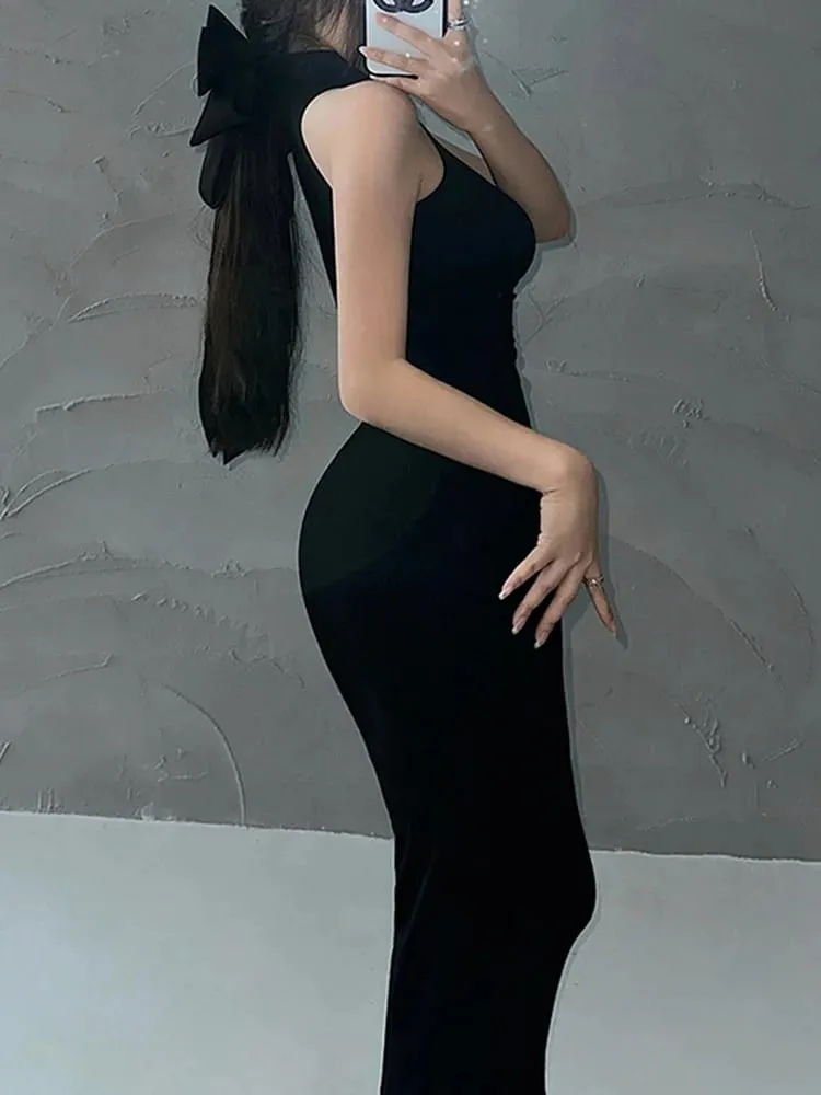Vermelho magro sexy gola alta midi vestido feminino festa de noite senhoras elástico hip envoltório elegante bodycon vestidos y2k roupas