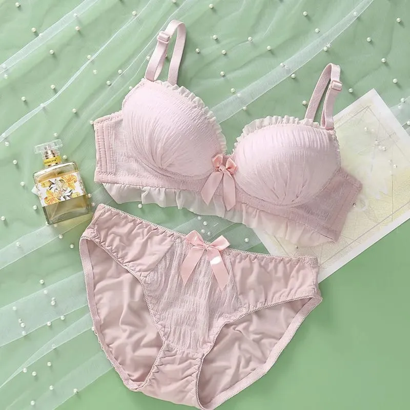 Set Bra Nipis Korea Pakaian Dalam Comel Tekan Ke Atas Bra Set Seluar Dalam Renda Sulaman Set Seluar Dalam Seksi Untuk Wanita Seluar Dalam Tanpa Wayar
