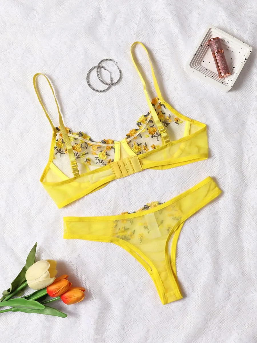 Women Sexy Lace Lingerie Push Up Lingerie Bra And Panty Sets Female Underwear Flower Embroidery Bralette Set