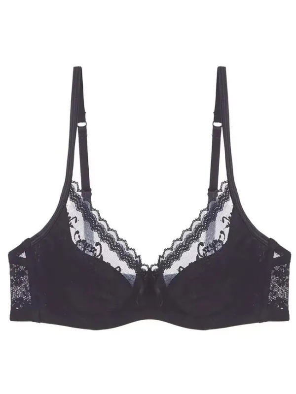 French Style Lace Underwire Bra | Half Cup Push Up Bra Large Bust Summer Lightweight Slimming Anti Sag Lingerie Set BANERDANNI