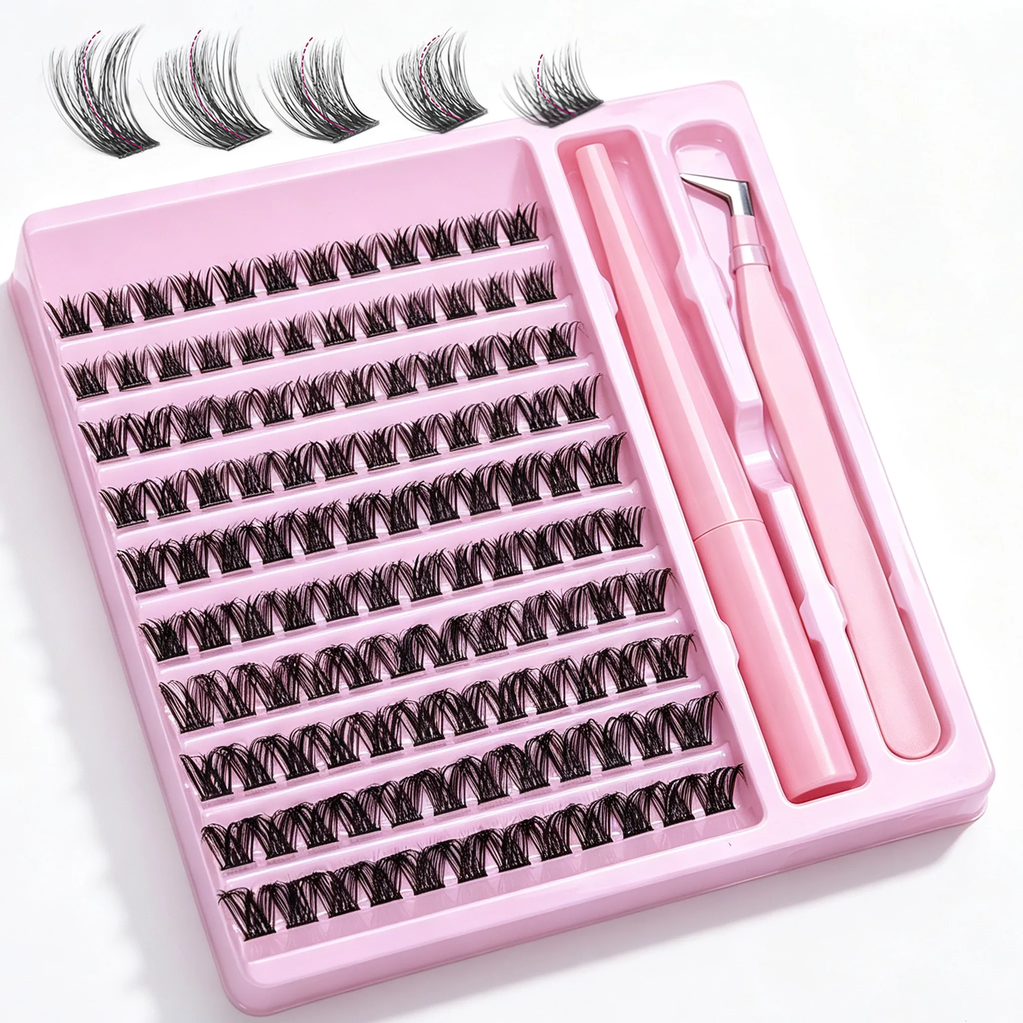 D Curl Cluster Lash Kit With Lash Bond Seal Glue & Tweezers DIY Home Lash Extensions Reusable Eye Makeup Set For Women