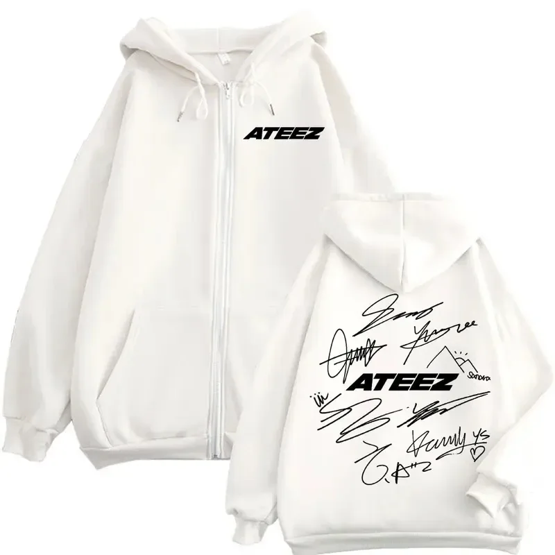 限定 Kpop ATEEZ ロゴ両面プリントジッパーパーカーファッションヒップホップジップアップスウェット男性女性カジュアル特大プルオーバー