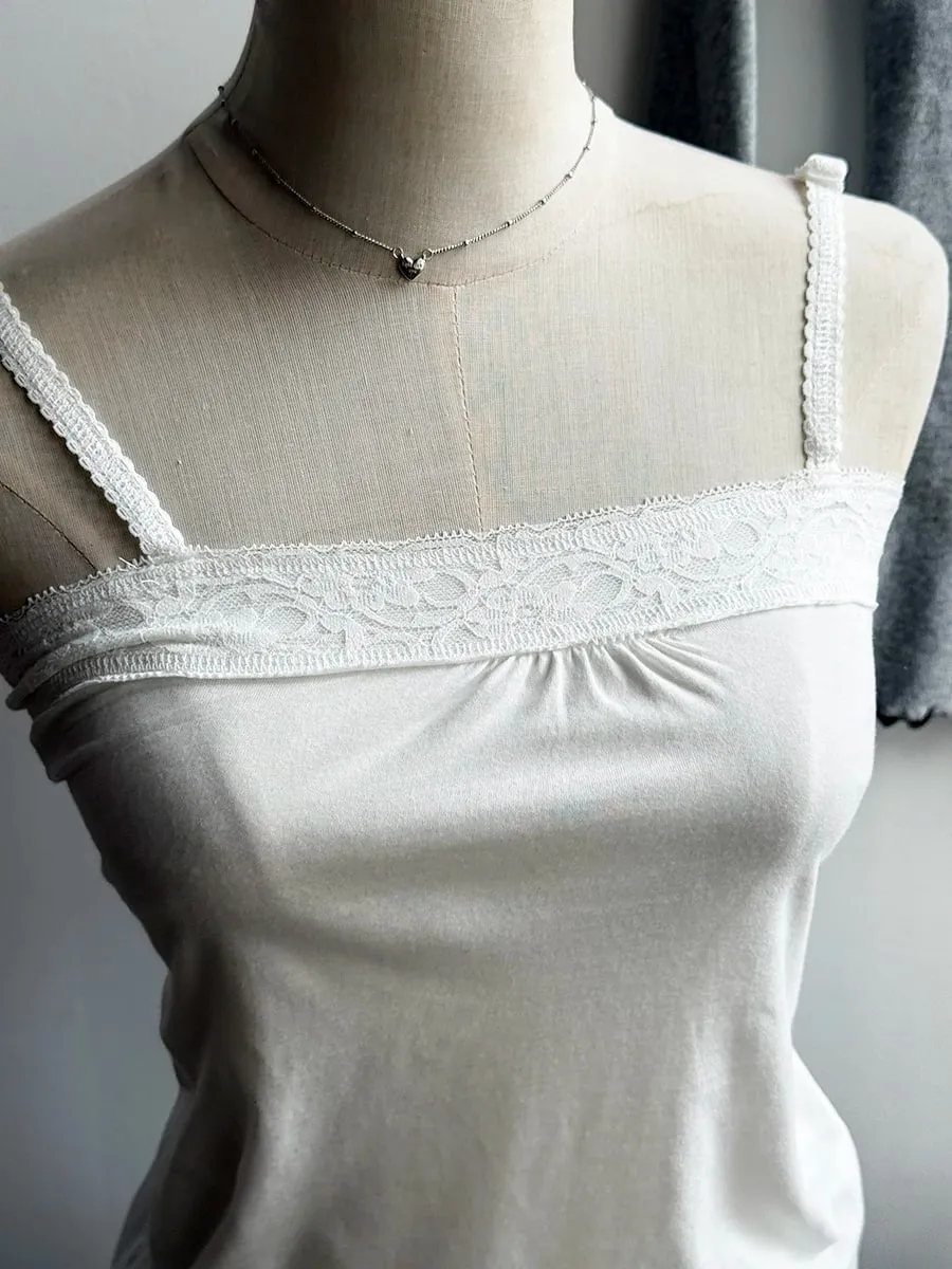 Lace Trim Strapless Tops Women Cotton Soft Slim White Sexy Sleeveless Camisole Sweet Cute Chic Tank Tops Y2K — image 5