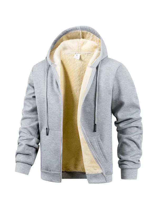 Winter Thick Fleece Zipper Hoodies Thicken Warm Jackets Long Sleeve Sweatshirts Casual Sports Fleece Black Coats Hooded Men Coat