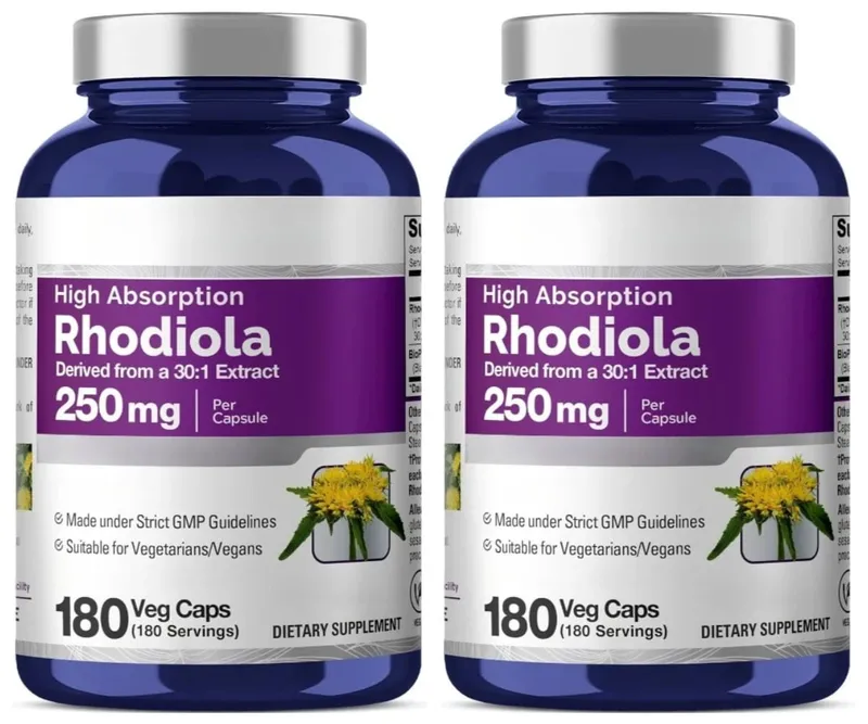 Rhodiola Rosea Supplement 180 Capsules 250mg Plant Extract per Serving Stress Reduction Energy Boost Cognitive Function Support
