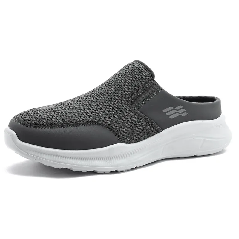 Pull-on Dual Wear Breathable Grid Knit Walking Mules Integrated Elastic Side Gore Panel Rib Segmented Full White Footwear
