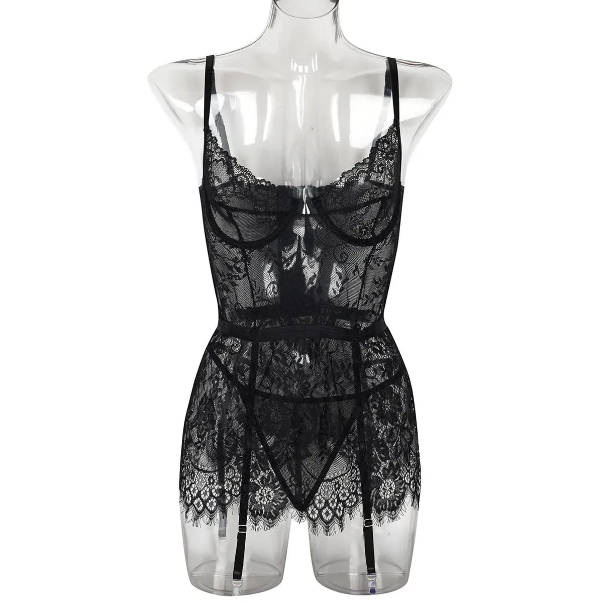 Woman Sexy Lace Strap Bras Set Skinny See-through Women Pajamas Sexy Lingerie Backless Hollow Out Underwear