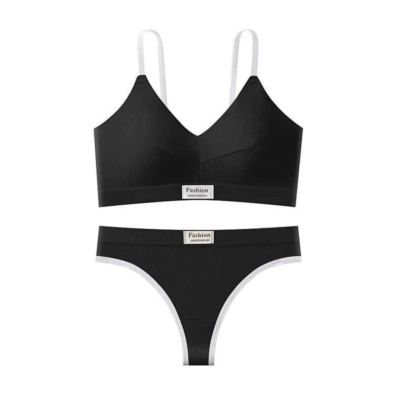 Women's Contrast Color Bra and Panty Set Deep V Strap Back Lingerie 2026
