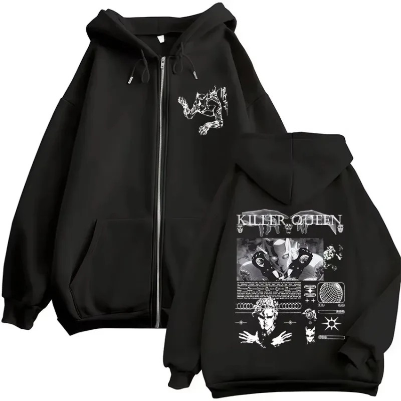 Anime Joj Bizarre Adventure Killer Queen Zipper Hoodies Men's Women Clothing Fashion Hip Hop Zip Up Long Sleeves Pullovers Coat