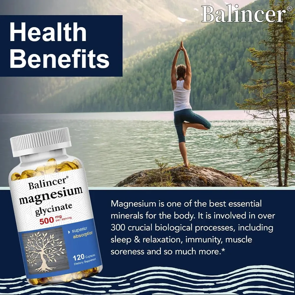 Magnesium Glycinate 500 Mg - 30/60/120 Capsules High Absorption Dietary Supplement for Sleep Heart & Muscles Health NON-GMO