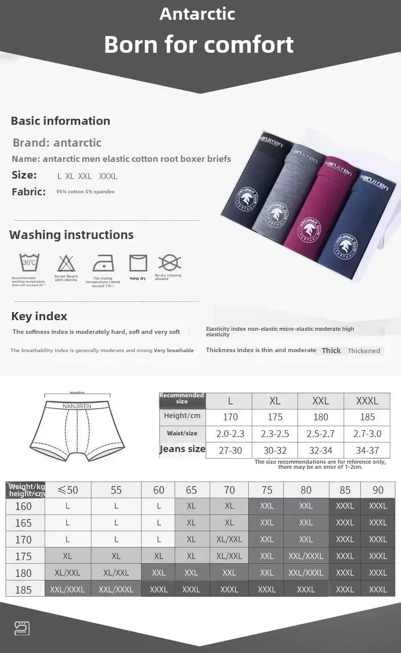 4-pack herrboxershorts i plusstorlek bomull anti-skavunderkläder Stora och långa Andas lös passform, elastisk midjeband Boxershorts