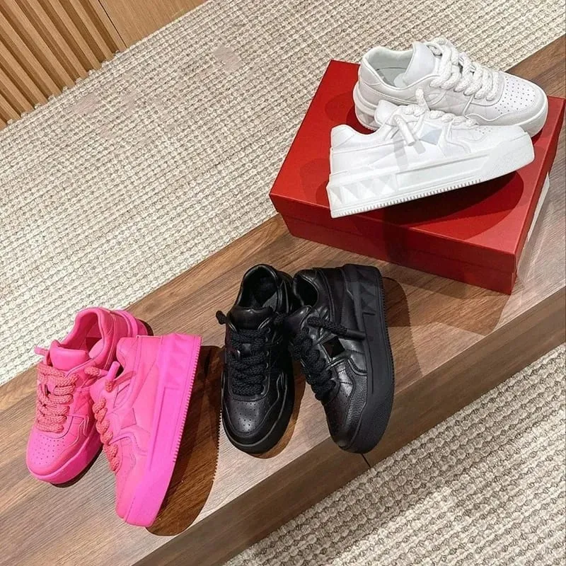 Men's Shoes Fashion Platform Sneakers High Quality Leather Casual Shoes Fashion Street Skateboard Shoe Lace Up Vulcanized Shoes