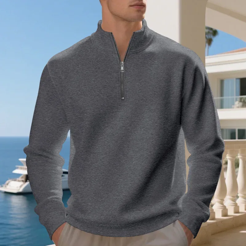 2026 New Fleece Lined Half Zip Sweatshirt for Men, Autumn Winter Solid Color Plus Size Casual Pullover Hoodie Daily Leisure Wear