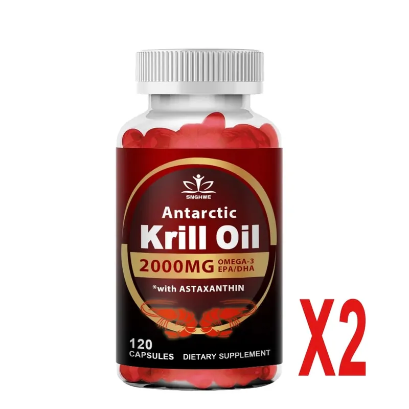 Aceite de krill antártico, 2000 mg por porción, con omega-3, EPA DHA y astaxantina, apoya la salud de las articulaciones, el cerebro, el corazón y la presión arterial