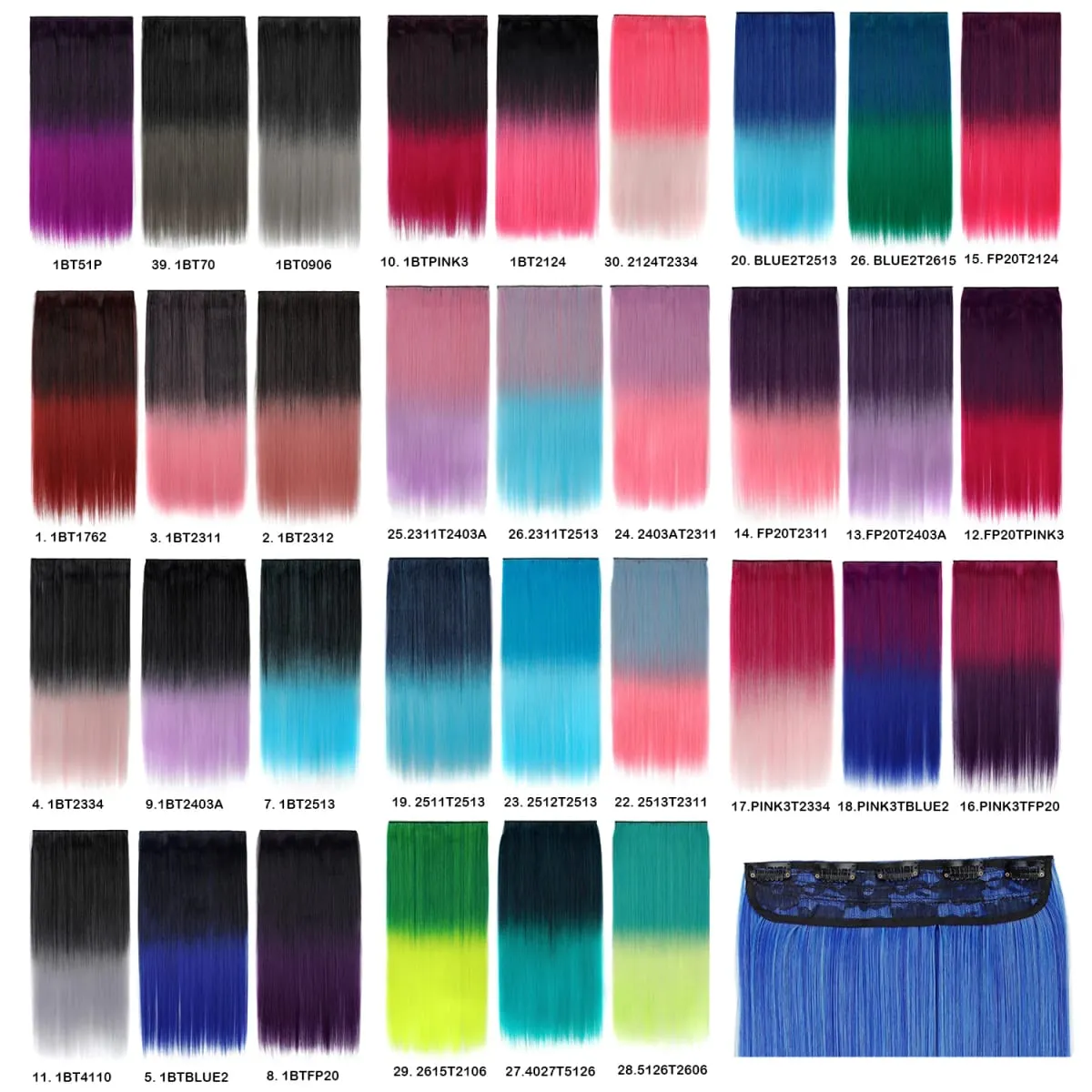 Jeedou Rainbow Hairpieces Clip In Hair Extension One Piece With 5Clips Ombre Color Straight Hair Wig For Girls Halloween Cosplay