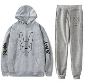 Harajuku Comfortable Funny bad bunny Print Sweatshirt Sweatpants Suit Men/Women Hoodies+ Trousers Suit Cute 2 Piece Set Clothes