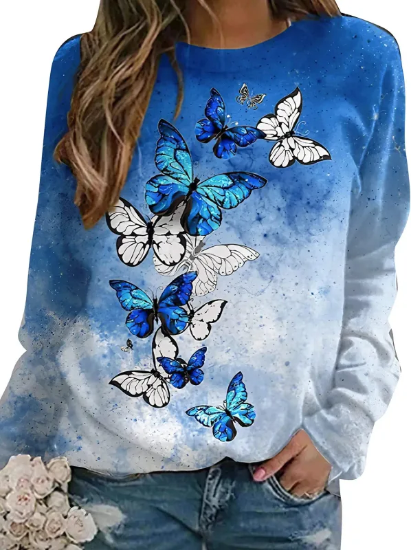 Fashion Butterfly flowers Women round-neck sweatshirt 3D Print Streetwear Autumn Y2k Sweatshirts Pullovers Woman Clothing Tops