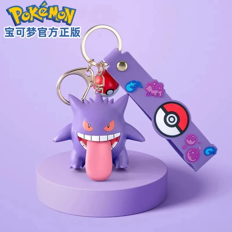 正版寶可夢皮卡丘鑰匙圈 Gengar Morpeko Cubone Snorlax Mimikyu 動漫動作人偶玩具鑰匙圈香水吊墜禮物