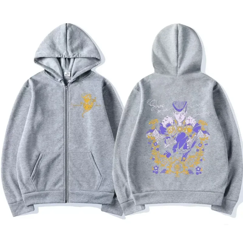 Anime Jojo Bizarre Adventure Zipper Hoodies Higashikata Josuke Manga Zip Up Sweatshirts Men Women Fashion Casual Pullovers Coats