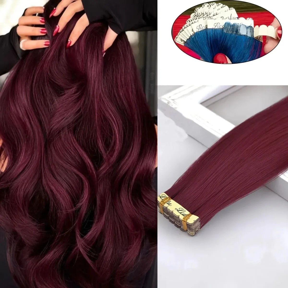 Ugeat Tape in Synthetic Hair Extensions 24' Machine Remy Hair Straight Hair Ombre Blonde Color Hair 3g/Pcs 30G/10 Pcs