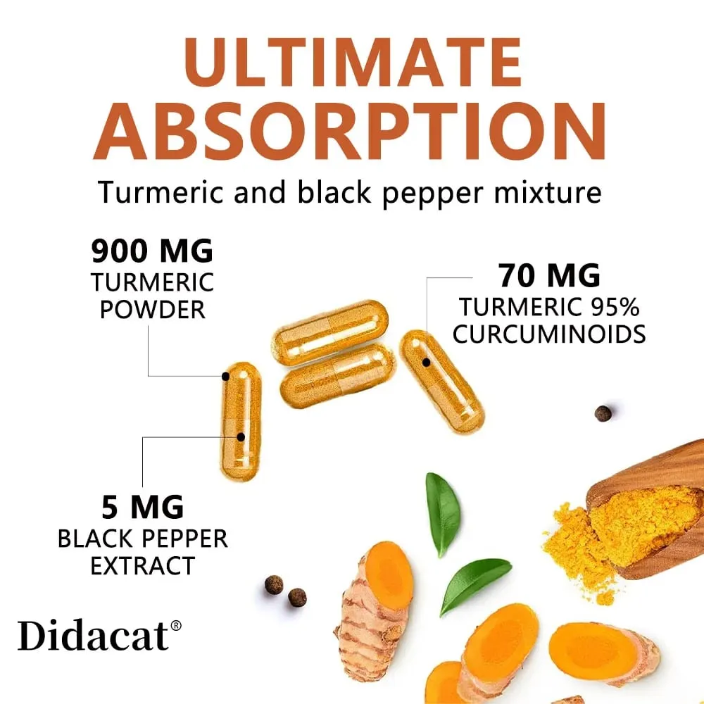Turmeric Curcumin with Ginger & Black Pepper 1000mg High Absorption Antioxidant & Immune Support 30/60/120 Capsules