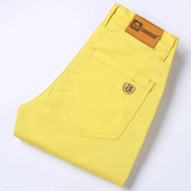Yellow Pink Red Men's Colorful Denim Stretch Jeans New Elastic Slim Male Clothing Simple Business Denim Trousers