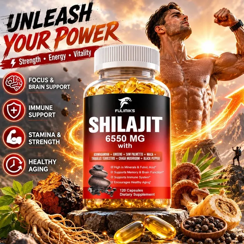 Shilajit Fulvic Acid Supplement with Chaga & Black Pepper Boosts Energy Stamina Immunity Brain Health & Vitality
