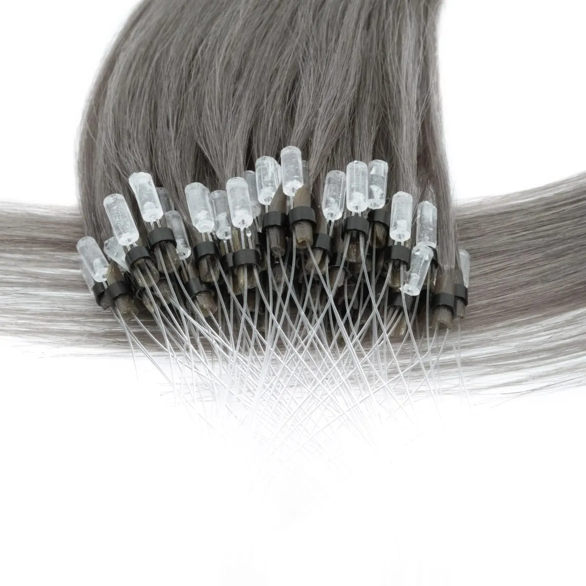 Colored Micro Link Hair Extensions Human Hair No Glue Virgin Human Hair for Women Girls 50 Strands Colorful 30G Gray