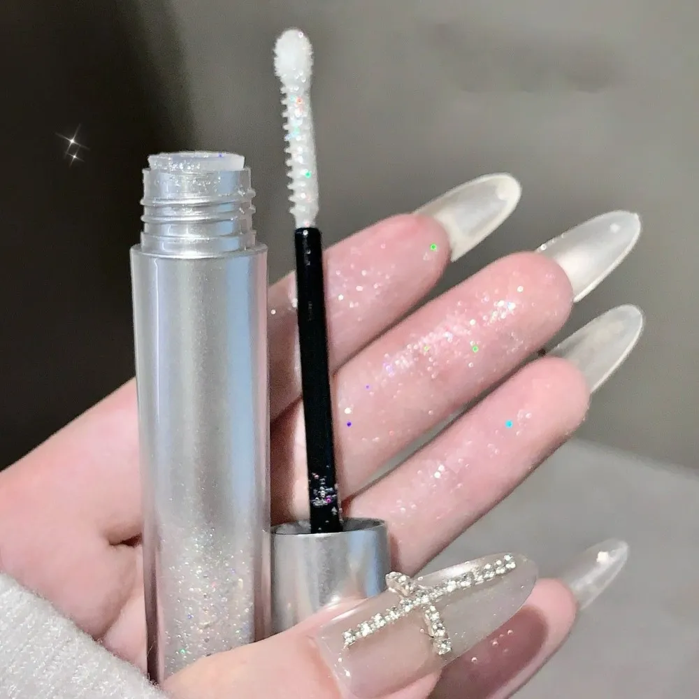 Silvery Shining Mascara Fine Glitter Highlight Lengthening Curling No Smudging Waterproof Natural 3D Sparkling Eye Makeup