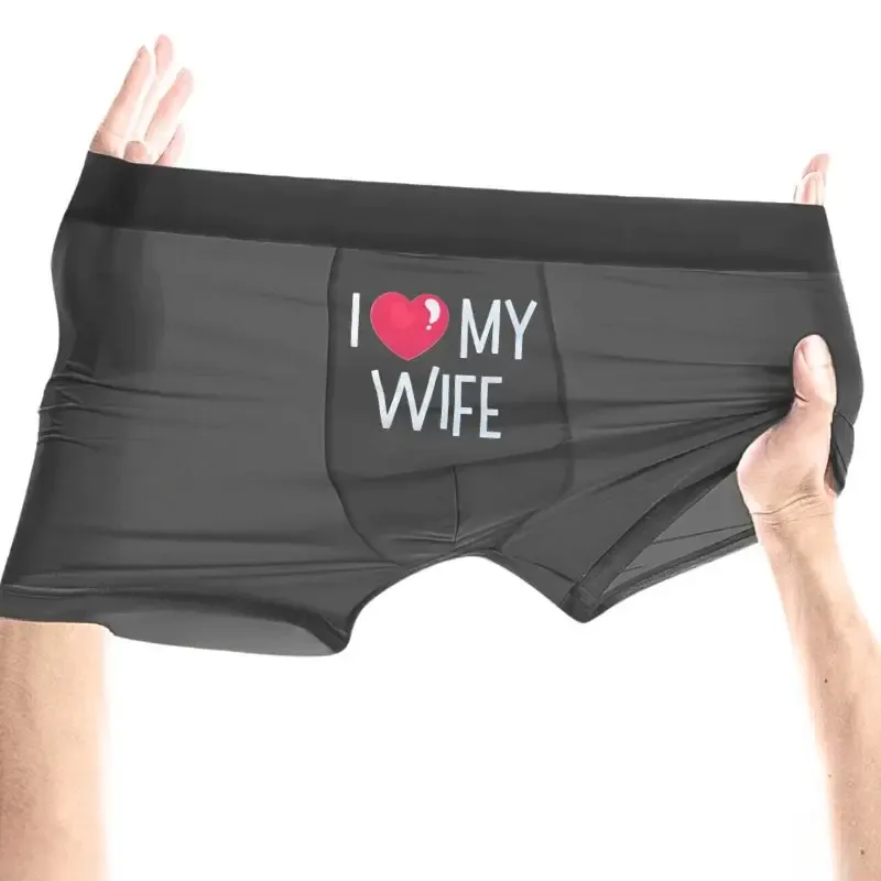 Men's "I LOVE MY WIFE" Romantic Boxer Briefs Soft Stretch Comfortable Daily Underwear,Husband Gift Casual Boxer Hombre Men