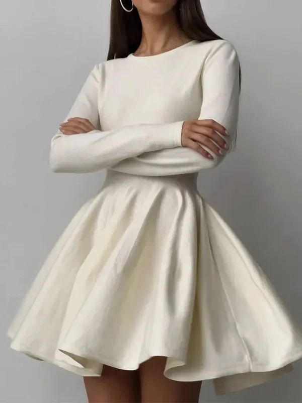 Duomofu Mini vestidos de punto para mujer Otoño Invierno Vestido suéter de manga larga Mujer elegante moda Slim una línea Vestido plisado Vestido