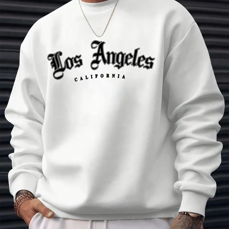 Men's autumn and winter warm casual loose classic loss angels print long sleeved round neck sweatshirt versatile