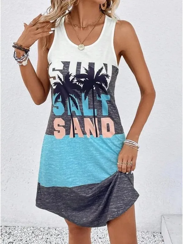 Women's Stylish Sleeveless Crew Neck Dress Elegant Solid Loose Fit Dress Female Summer Streetwear Dresses