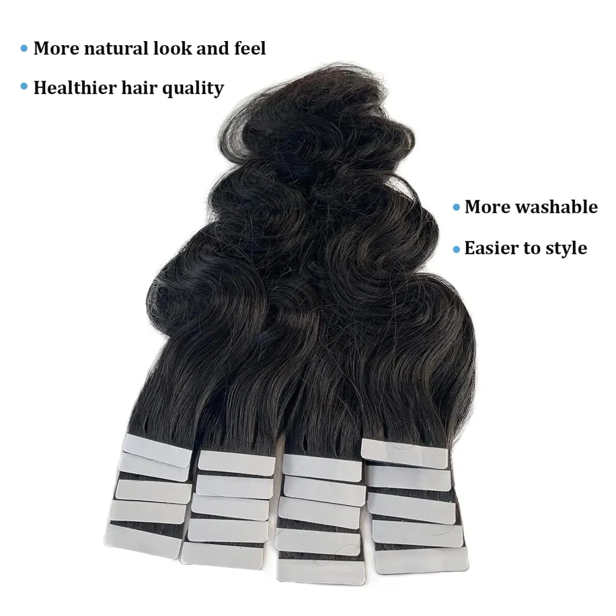 20pcs European Remy Body Wave Natural Black Human Hair Tape on Extensions Invisible Adhesive 100% Human Hair for Salon