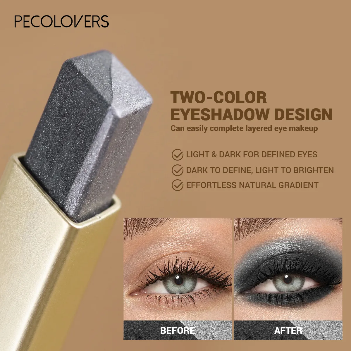 1Pc Dual-Color Eyeshadow Stick Blendable Eye Color For Daily Makeup Brown And Pink Cosmetic Eye Makeup Product