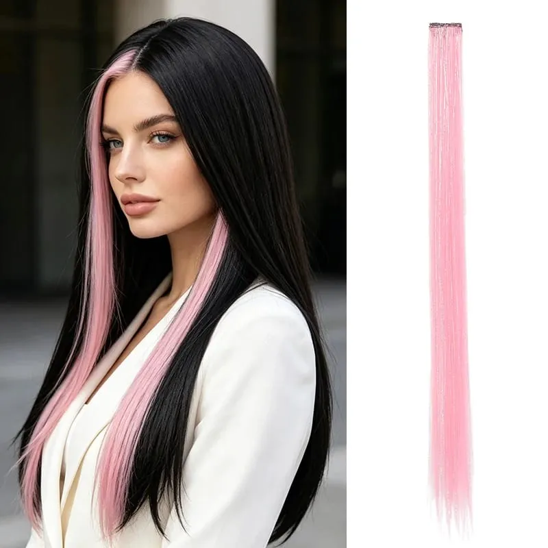 BB Clip in Synthetic Hair Extensions with Laser Silver Threads Colorful Shiny Hair Pieces for Party Daily Use No Damage
