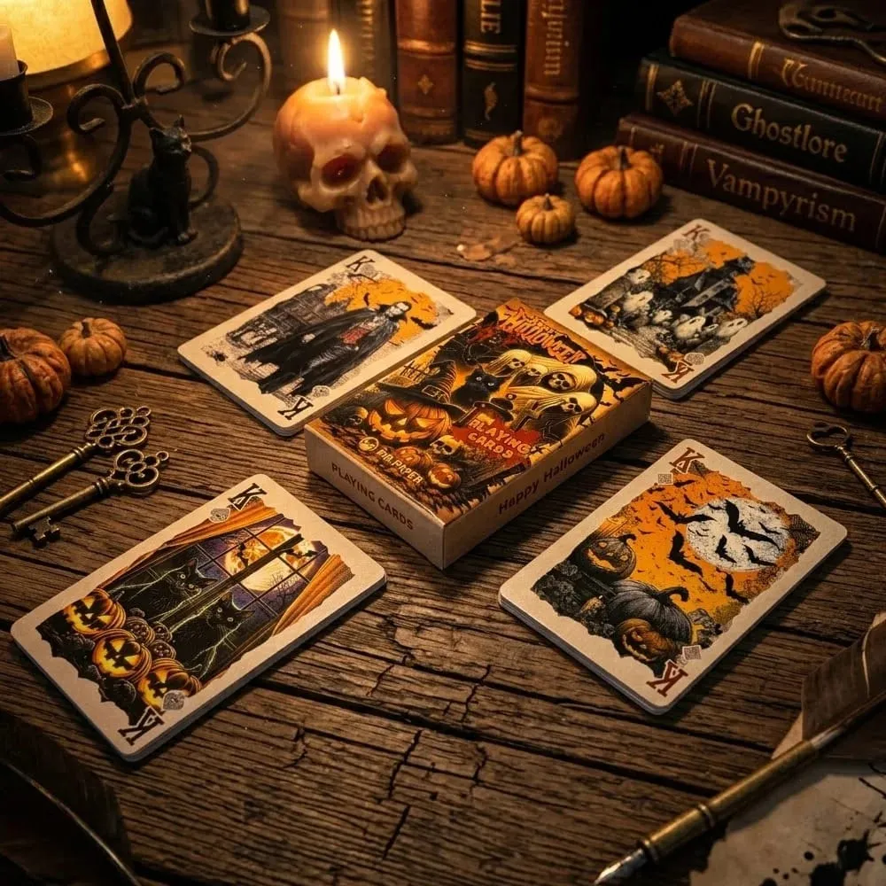 55pcs Vintage Halloween Playing Cards Deck Spooky Pumpkin Skeleton Poker Cards Dark Gothic Board Game Family Party Prop Gift