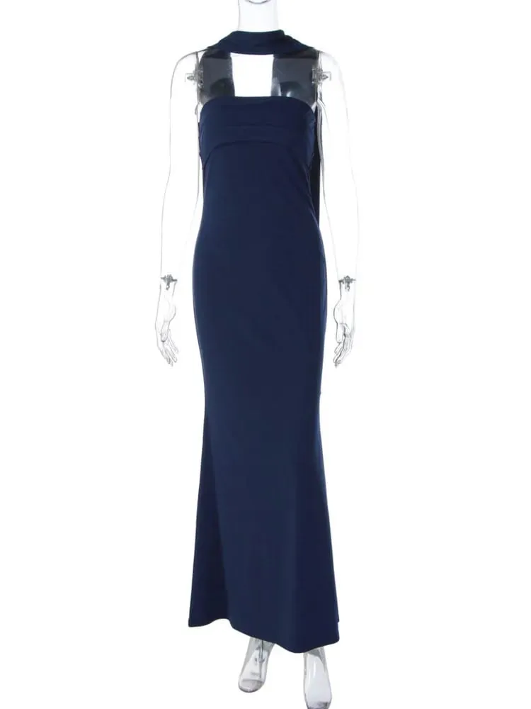Mozision Off-shoulder Strapless Sexy Maxi Dress Women Gown Scarf Collar Sleeveless Backless Bodycon Club Party Evening Dresses