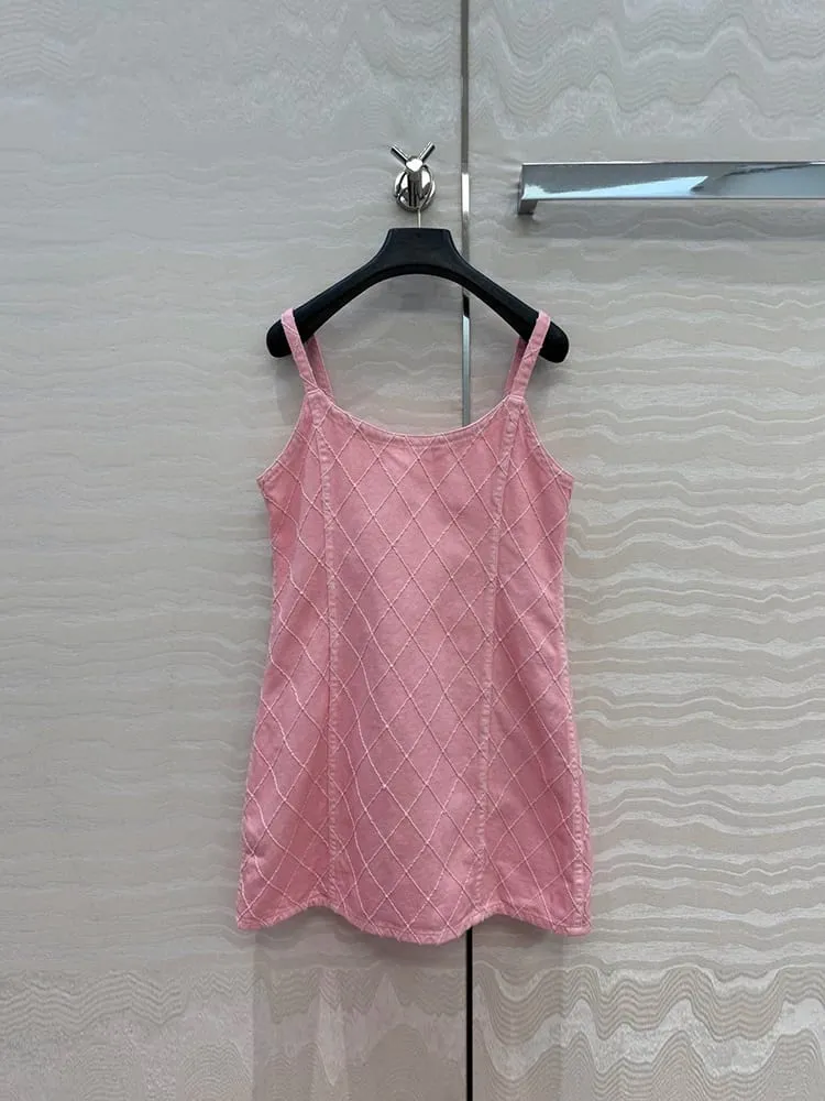 Spring Summer Fashion Pink Slim Mini Cowboy Pencil Dress Women's Spaghetti Strap Pocket Sewing High Waist Short Dresses