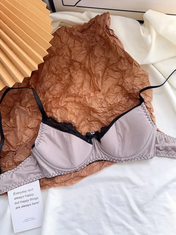Satin Lace Lingerie Set for Women Push Up Bra & Briefs with Rabbit Ears Sensual Underwear