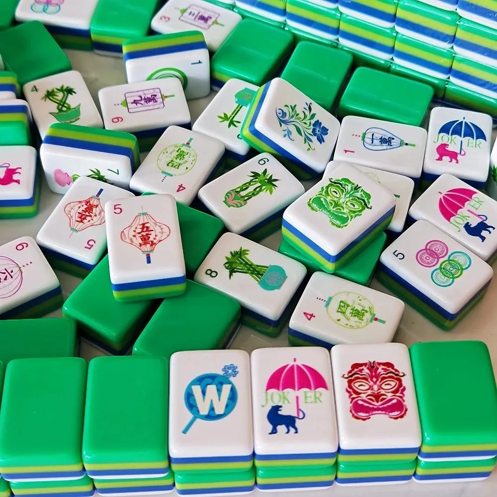 US Stock Green Premium Luxury American Mahjong Set Acrylic Travel Mahjong Tiles Portable Mah Jongg Sets Adult Indoor Board Games