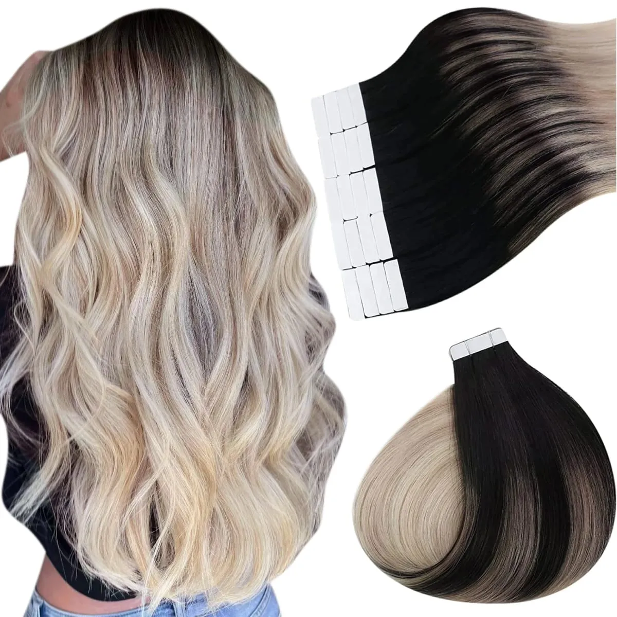 Ugeat Remy Tape in Human Hair Extensions 100% Real Natural Human Hair Tape 12-24inch 20Pcs 50g Per Pack for Party or Wedding