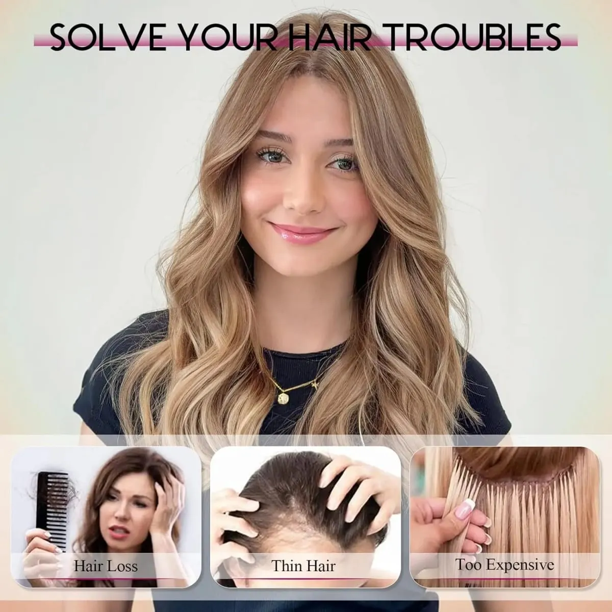 20in Wavy Hair Toppers Long Brown Mixed Blonde Premium Synthetic Hairpieces with 6*6 Large Base Lace Clip In Hair for Women