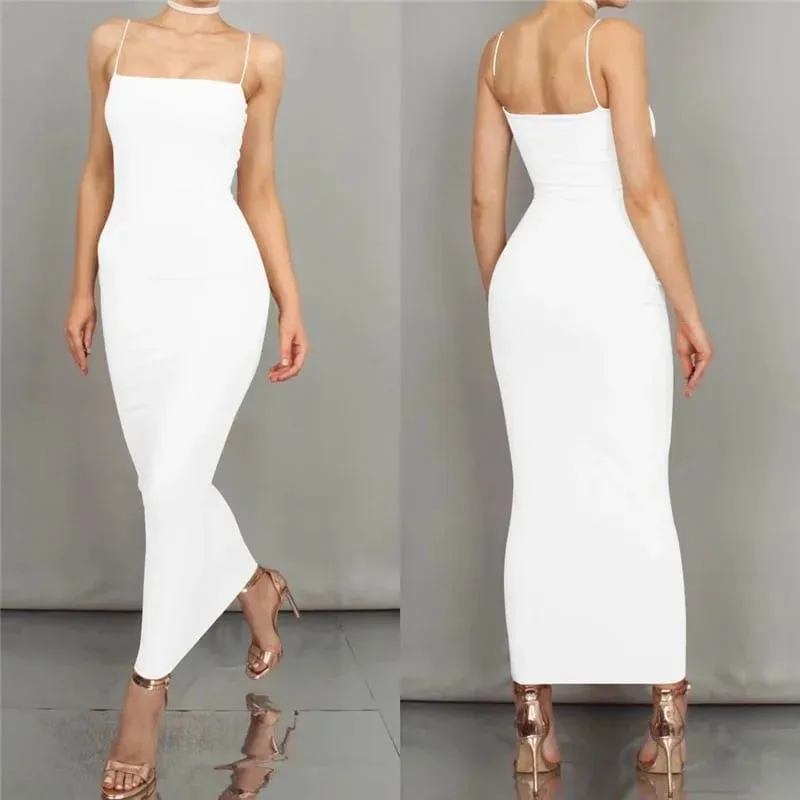 Women Sexy Bodycon Maxi Dress Spaghetti Strap Long Slip Dress Club Party Evening Wear Summer Fashion Dress