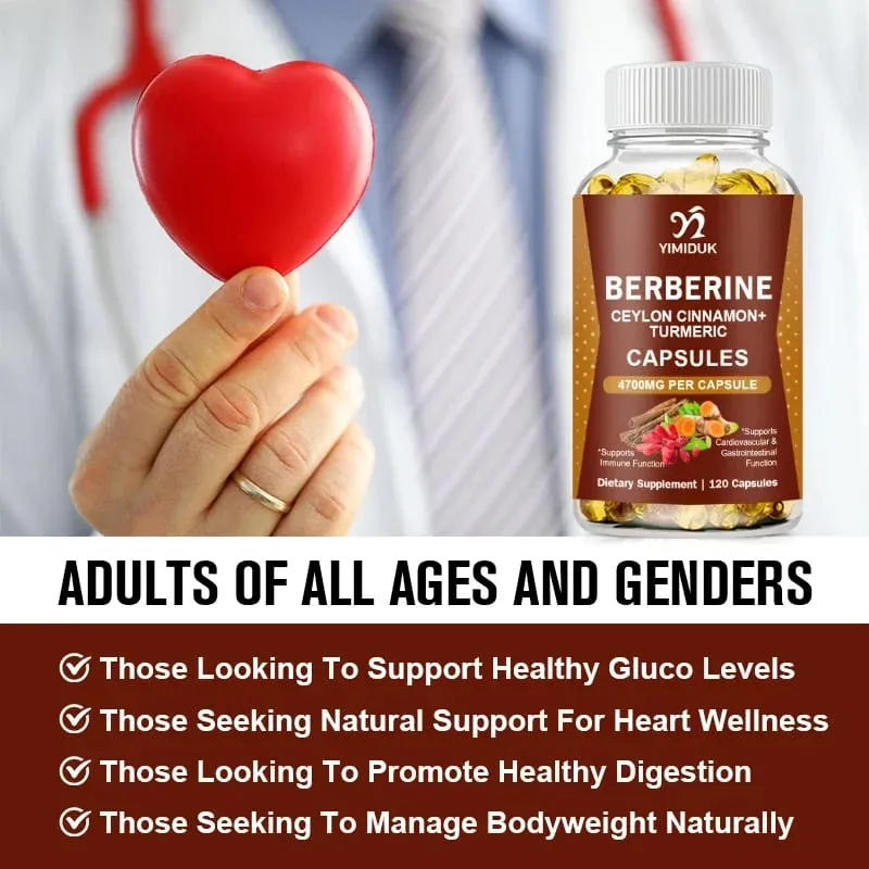 Berberine 4700 Mg Supplement with Ceylon Cinnamon Support Heart Health Immune System Healthy GI & Cholesterol Gluten-Free