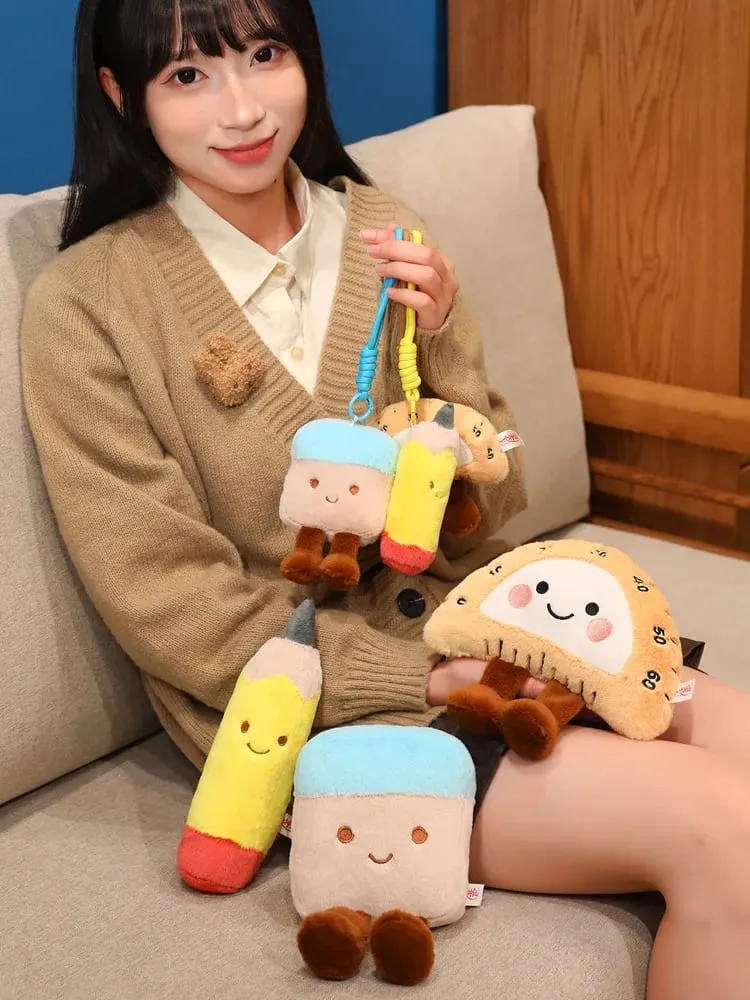 13/20cm Pencil Case Stationery Plush Humanoid Toy Stuffed Kawaii Eraser Ruler Doll Pendant with Loop Plushie Decor for Bag