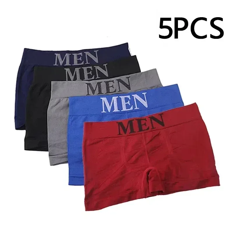 5 Pcs Men’s Boxer Briefs High Elastic Breathable Underwear Soft Cotton Stretch Shorts Comfortable Plain Color Panties