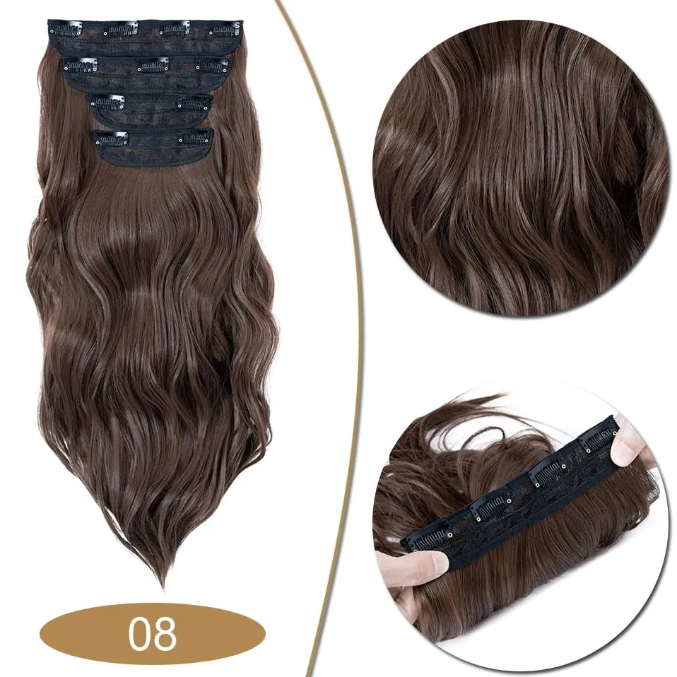 S-noilite Synthetic Hair 22inch Clips In Hair Extensions Long Wavy Clip In Hair Thick Double Weft 4Pcs/set Hairpieces For Women