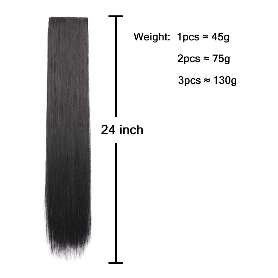 Clip in Hair Extension for Women - 3 Pcs Thick Double Weft Long Straight Soft Synthetic Blends Well Hair Extension 20inch Dark B
